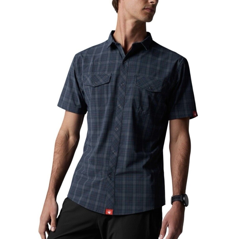 Rabbit Men's High Country Blue Plaid SS Snap Button-Up Shirt Size Large PRISTINE